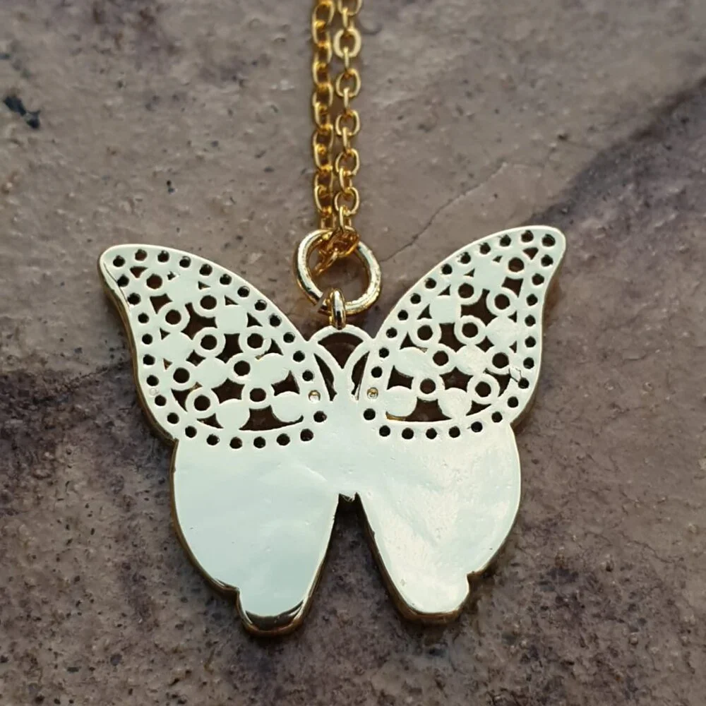 Butterfly Evil Eye Necklace 18 K Gold Plated Enamel Pendant Jewelry Accessory - Picture 3 of 3